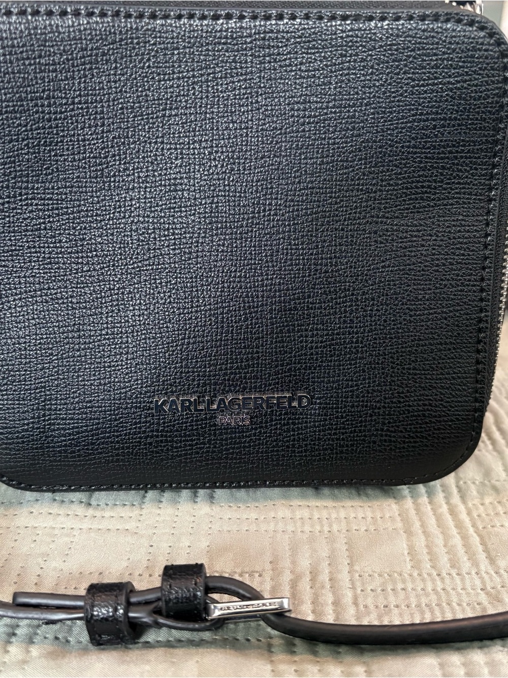 Karl Lagerfeld Black Textured Leather Belt Bag